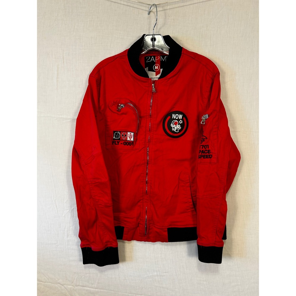 2APM American Street Vision Red Flight Bomber Jacket Space Patches Mens Medium